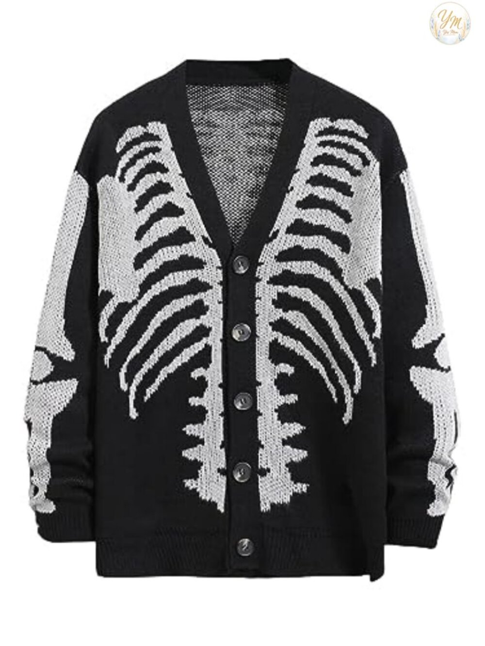 Skeleton Pattern Knitted Cardigan Men's Long Sleeve Drop Shoulder